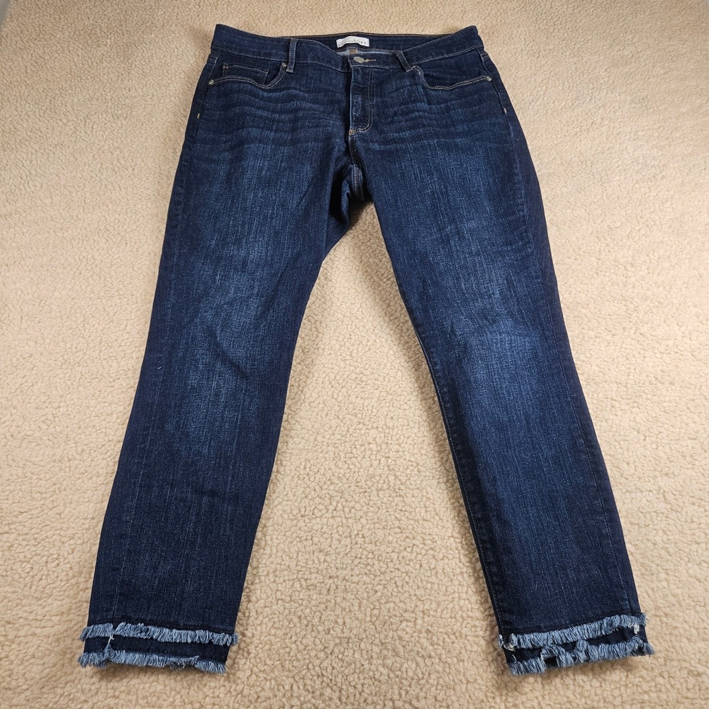LOFT Jeans Womens 31 / 12 Blue Dark Wash Fringe Raw Hem Skinny Boho Casual